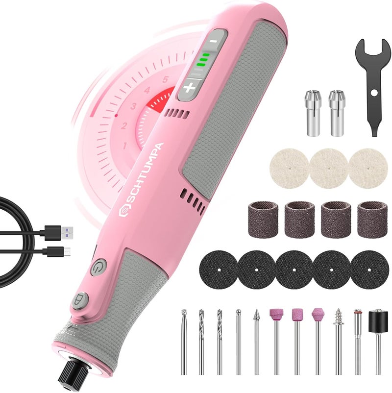 SCHTUMPA Rotary Tool Pink, 8V Cordless Rotary Tool with 2.0Ah Battery, Rotary Tool Kit with Upgraded Sanding Belt, 25 Rotary Tool Accessories for Grinding, Carving, Engraving, Polishing, Cutting, etc - Image 1